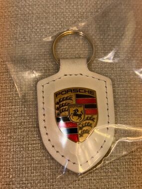 Porsche White Leather Keychain with Emblem